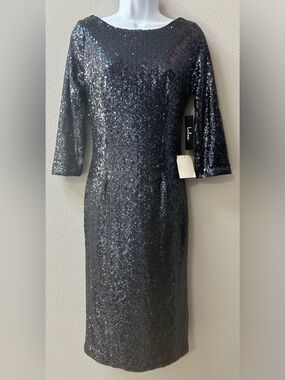 Lulus Navy Blue Sequin Long Sleeve Midi Dress – Size S NWT